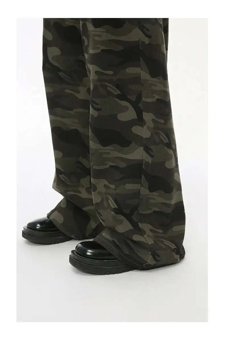 IEFB Vintage Camouflage Men's Jeans Fashion Washed Casual Wide Leg Denim Pants Autumn Winter Loose Male Trousers Old Blue 9C354