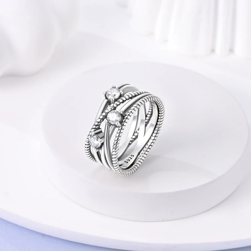 Women Silver Finger Rings for Women Original 925 Sterling Silver Cocktail Ring Geometric Cubic Zircon Heart Wedding Jewelry