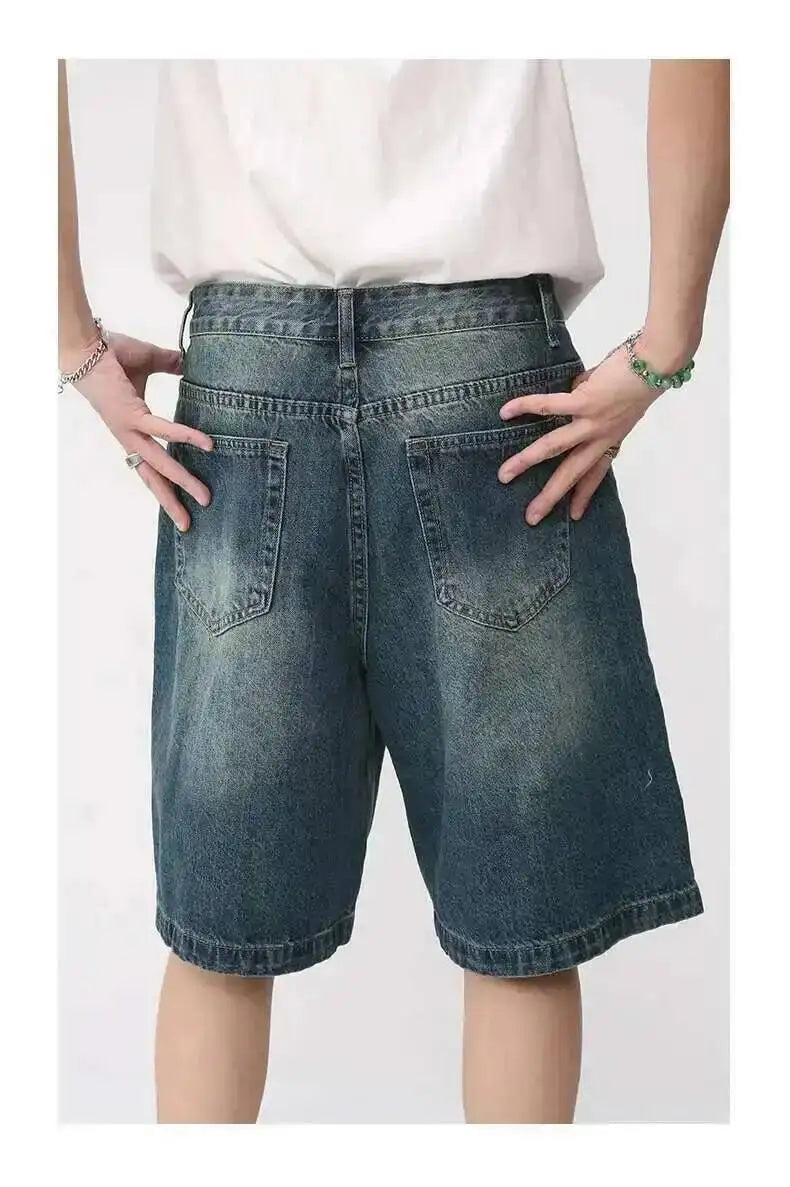 IEFB Summer Denim Shorts Men's Loose Korean Style Retro Short Jeans Fashion Washed Casual Knee Length Pant New Streetwear 9A8588