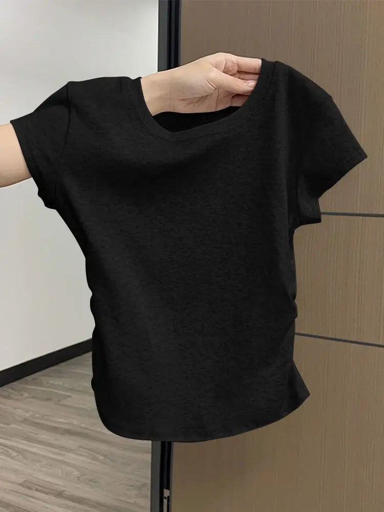 Women Summer Short Sleeved Top for Fashion Versatile Base Shirt Slim Fit Round Neck T-shirt Casual and Sexy Breathable and Cool
