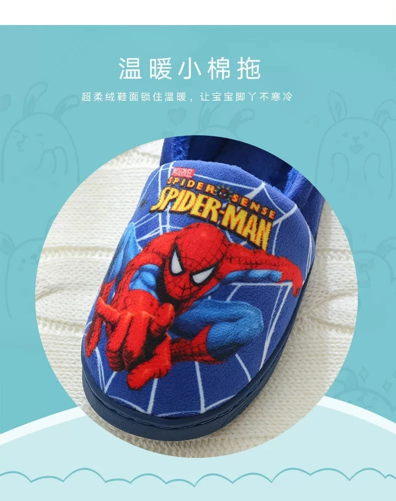 Marvel Boys Girls Cartoon Spider Man Kids Cotton Slippers Toddler Winter Warm Princess Women Men Indoor Bedroom Home Shoes