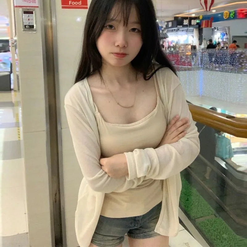 Spring Summer New Style Thin Ice Silk Open Cardigan Women's Korean Lazy V-neck Knitted Air Conditioning Outerwear Sun Protect...