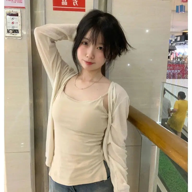 Spring Summer New Style Thin Ice Silk Open Cardigan Women's Korean Lazy V-neck Knitted Air Conditioning Outerwear Sun Protect...