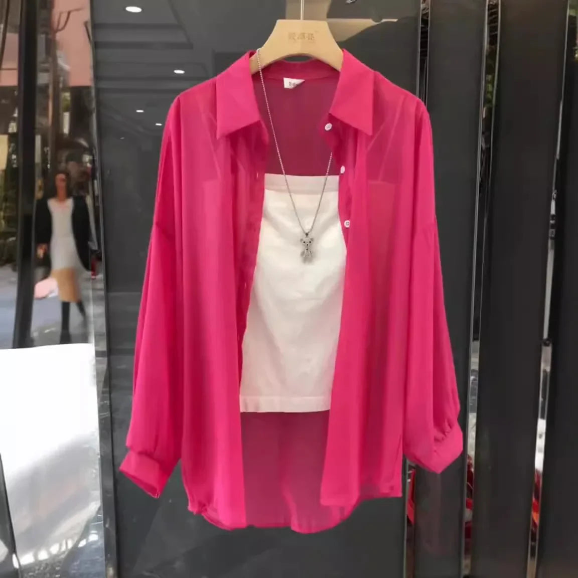 Women's Summer Lightweight Ice Sensation Pearl Shiny Sun Protection Shirt Outerwear Slender Commute Open Cardigan Top