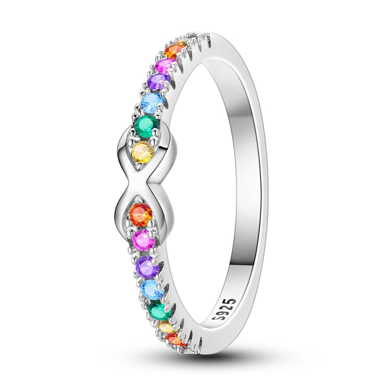 Women Silver Finger Rings for Women Original 925 Sterling Silver Cocktail Ring Geometric Cubic Zircon Heart Wedding Jewelry