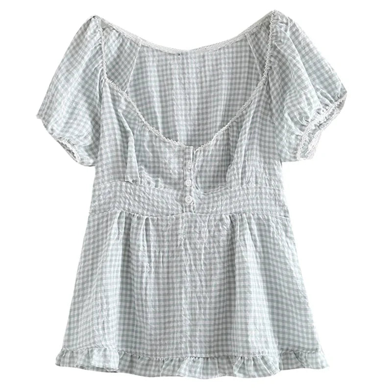 Y2K Aesthetic Fairy Vintage T-shirt Kawaii Grunge Lace Crop Top Square Collar Short Sleeve Sweet Girl Miklmaid Tee Women Clothes