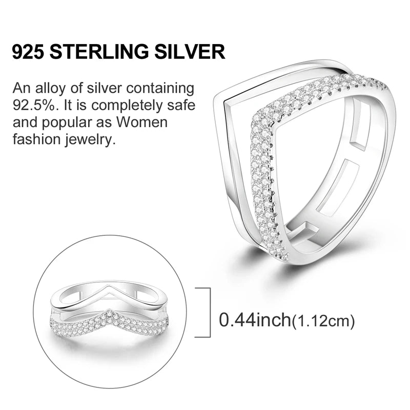 Women Silver Finger Rings for Women Original 925 Sterling Silver Cocktail Ring Geometric Cubic Zircon Heart Wedding Jewelry