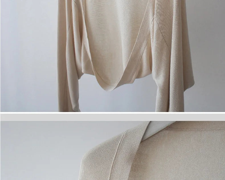 Autumn New Ice Silk Sun Protection Knitted Cardigan Strap Outer Shawl Batwing Sleeve Cover up Top Women's Fashion Trend