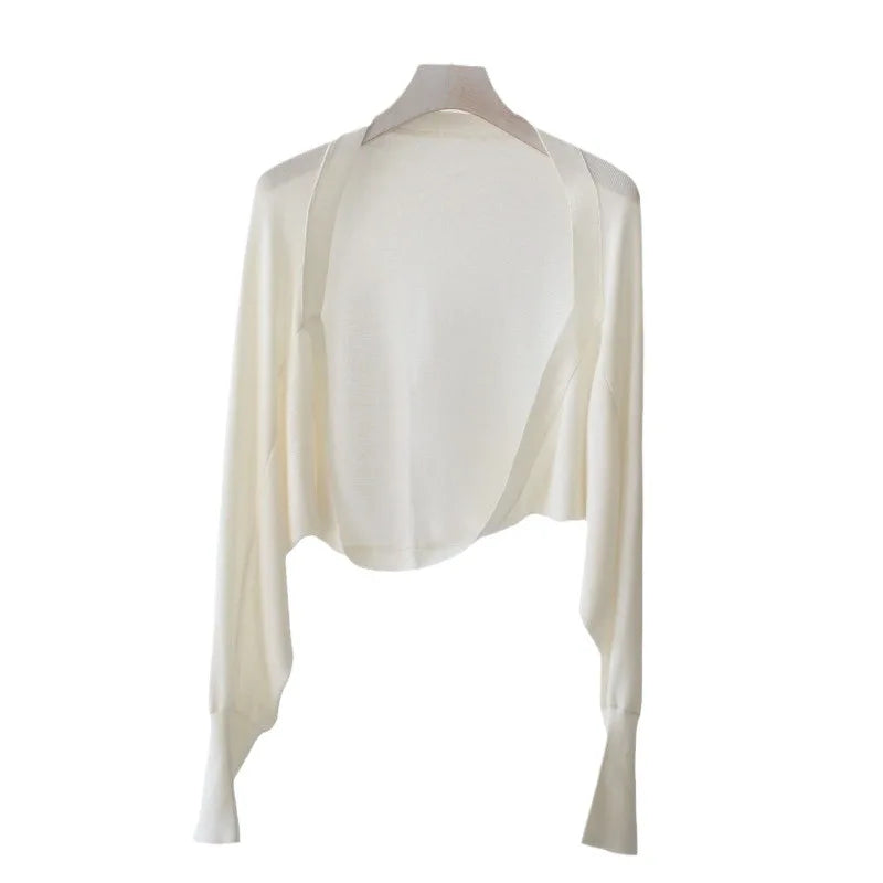 Autumn New Ice Silk Sun Protection Knitted Cardigan Strap Outer Shawl Batwing Sleeve Cover up Top Women's Fashion Trend