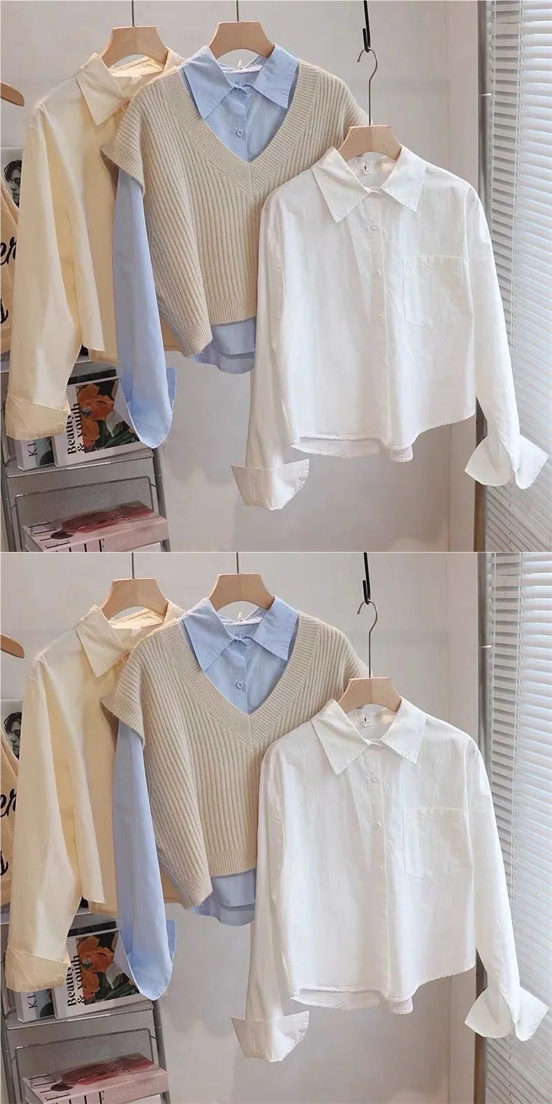 Spring Short Sleeve Women's Shirt Long Sleeve Inner Wear Outer Wear Student Style Soft Silk Fabric 3D Effect Polo Collar Tren...