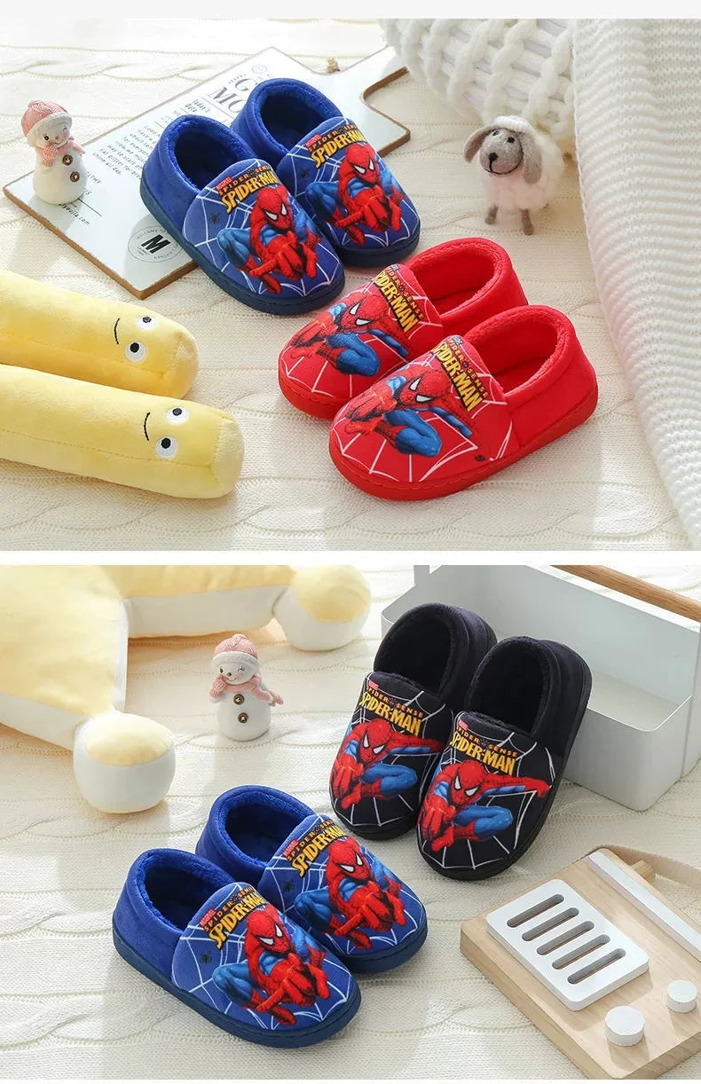 Marvel Boys Girls Cartoon Spider Man Kids Cotton Slippers Toddler Winter Warm Princess Women Men Indoor Bedroom Home Shoes