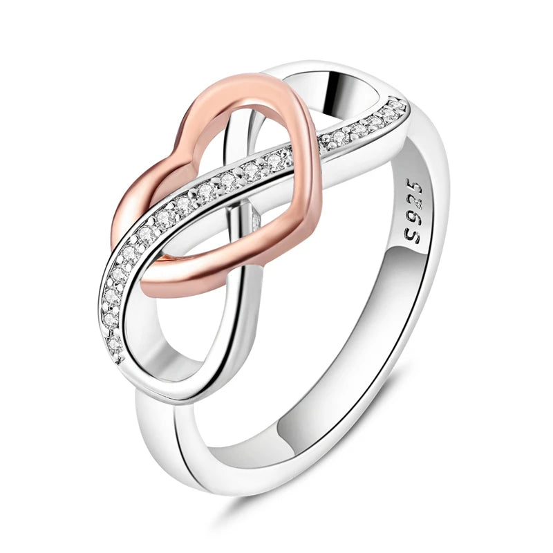Women Silver Finger Rings for Women Original 925 Sterling Silver Cocktail Ring Geometric Cubic Zircon Heart Wedding Jewelry
