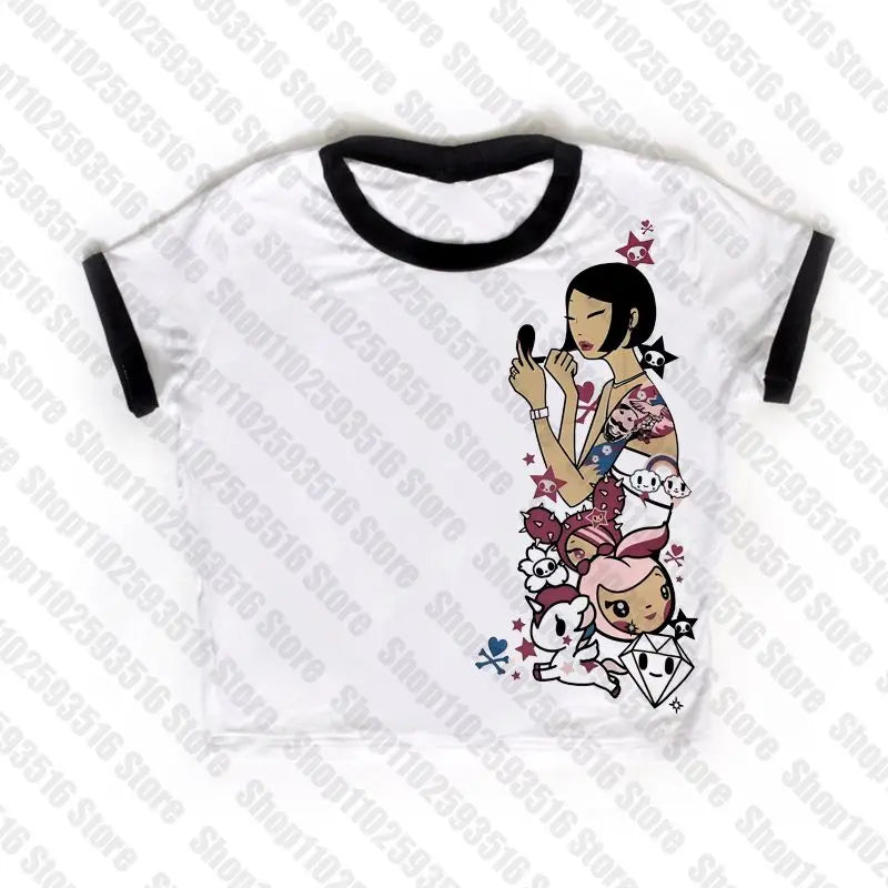 Graphic T Shirts Women's T-shirts 90s Clothes Vintage Crop Top Women Clothing Female Trashy Y2k 2000s Tops Harajuku Gothic Kpop
