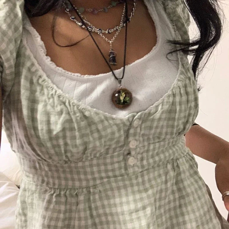 Y2K Aesthetic Fairy Vintage T-shirt Kawaii Grunge Lace Crop Top Square Collar Short Sleeve Sweet Girl Miklmaid Tee Women Clothes