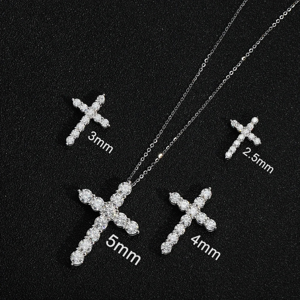 Full Moissanite Cross Pendant Necklace Original 925 Sterling Silver Chain Plated 18K White Gold Fine Necklace for Women Jewelry