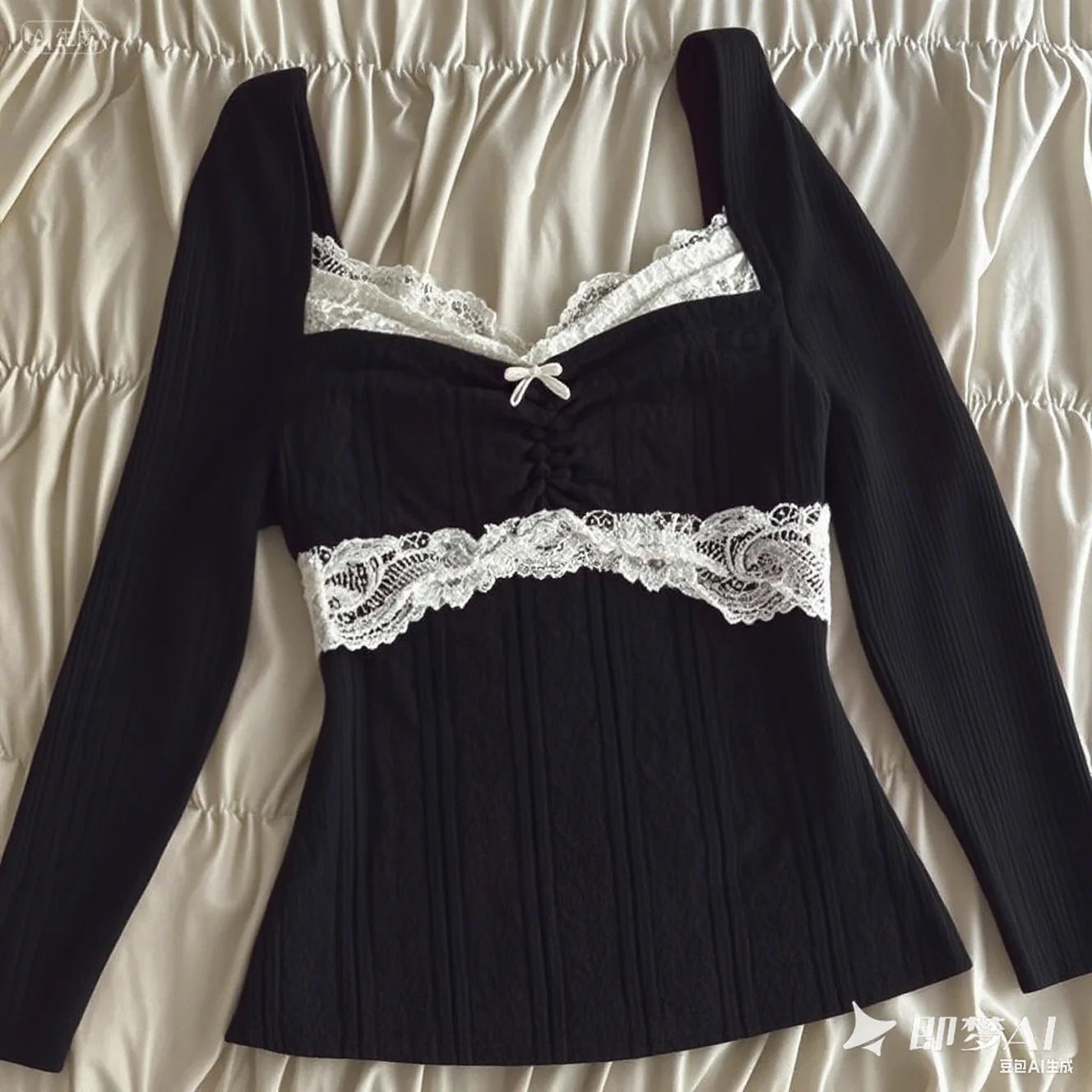 Summer Lace Patchwork Coquette T-shirt Ribbed Knit Slim Fit Milkmaid Tees Women Short Sleeve Y2k Grunge Crop Tops Aesthetic